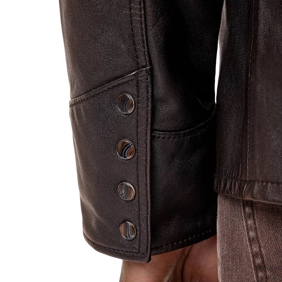 John Varvatos Men's Samuel Western Pearl Snap Leather Shirt Jacket Earth Brown - Picture 3 of 8